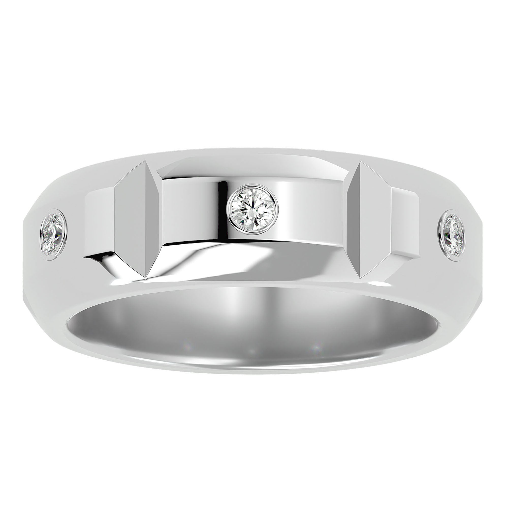 Verighetă din Aur 14k cu Bandă De Diamante Naturale de 0.18 ct din 14k Aur Alb - Castelo.ro