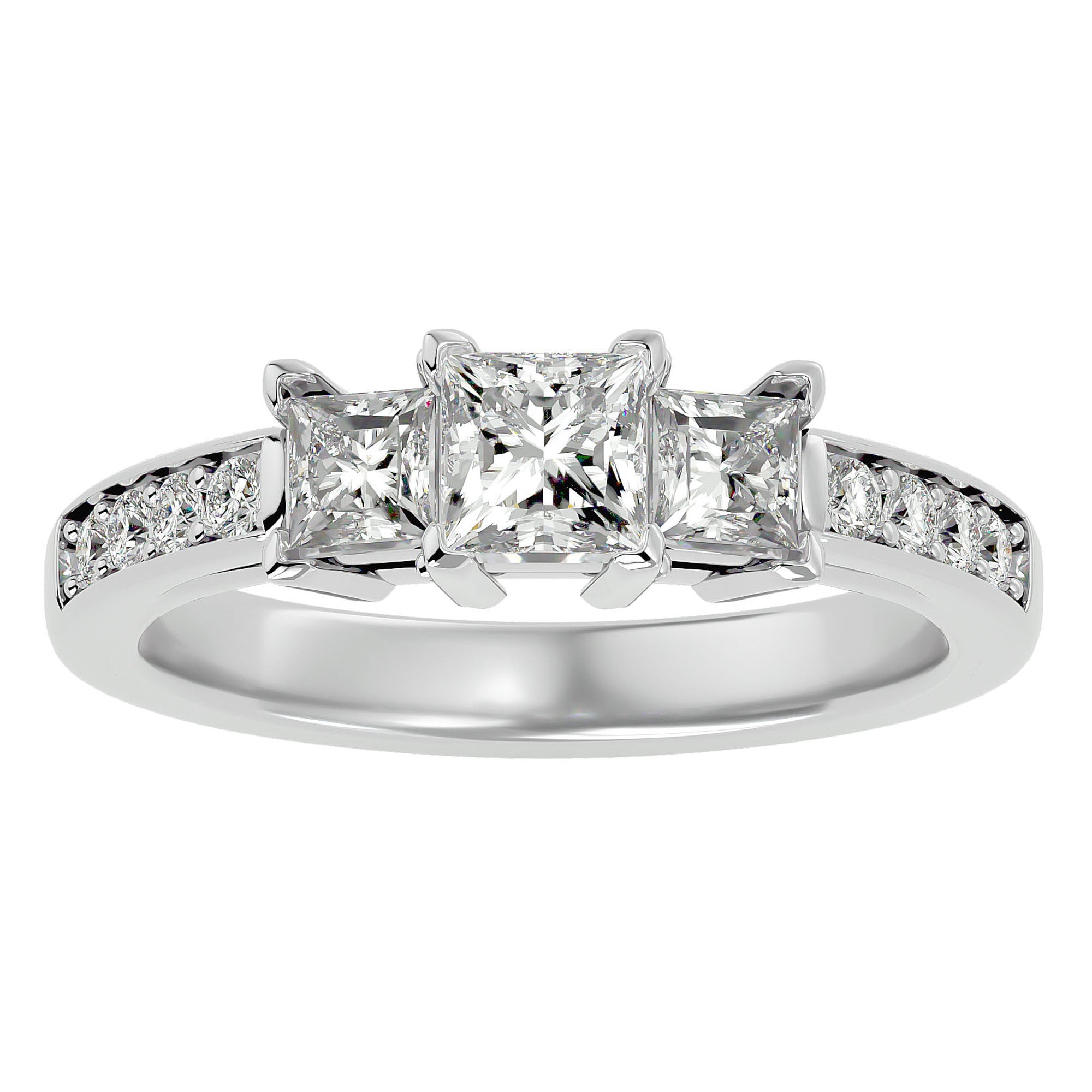 Inel de Logodnă Trei Moissanite Pavè de 1.28 ct din Platina - Castelo.ro