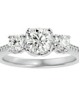 Inel de Logodnă din Aur 14k cu Trei Diamante Create în Laborator Pavè de 1.80 ct din 14k Aur Alb - Castelo.ro
