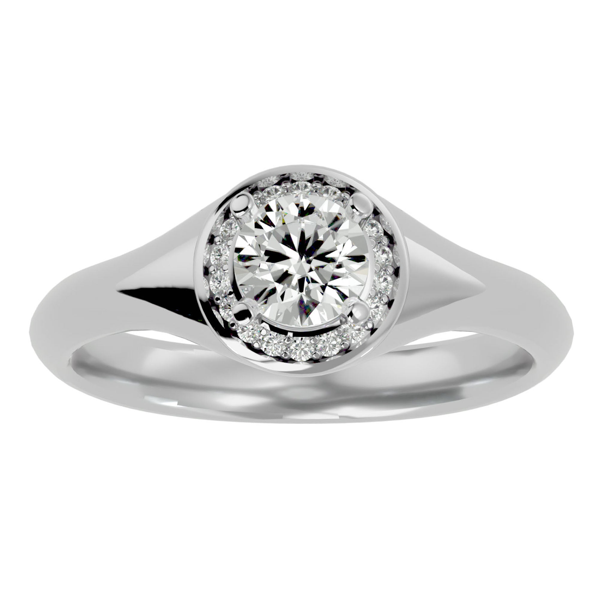 Inel de Logodnă Retro din Aur 14k cu Diamante Naturale Brilliant Halo de 0.54 ct din 14k Aur Alb - Castelo.ro