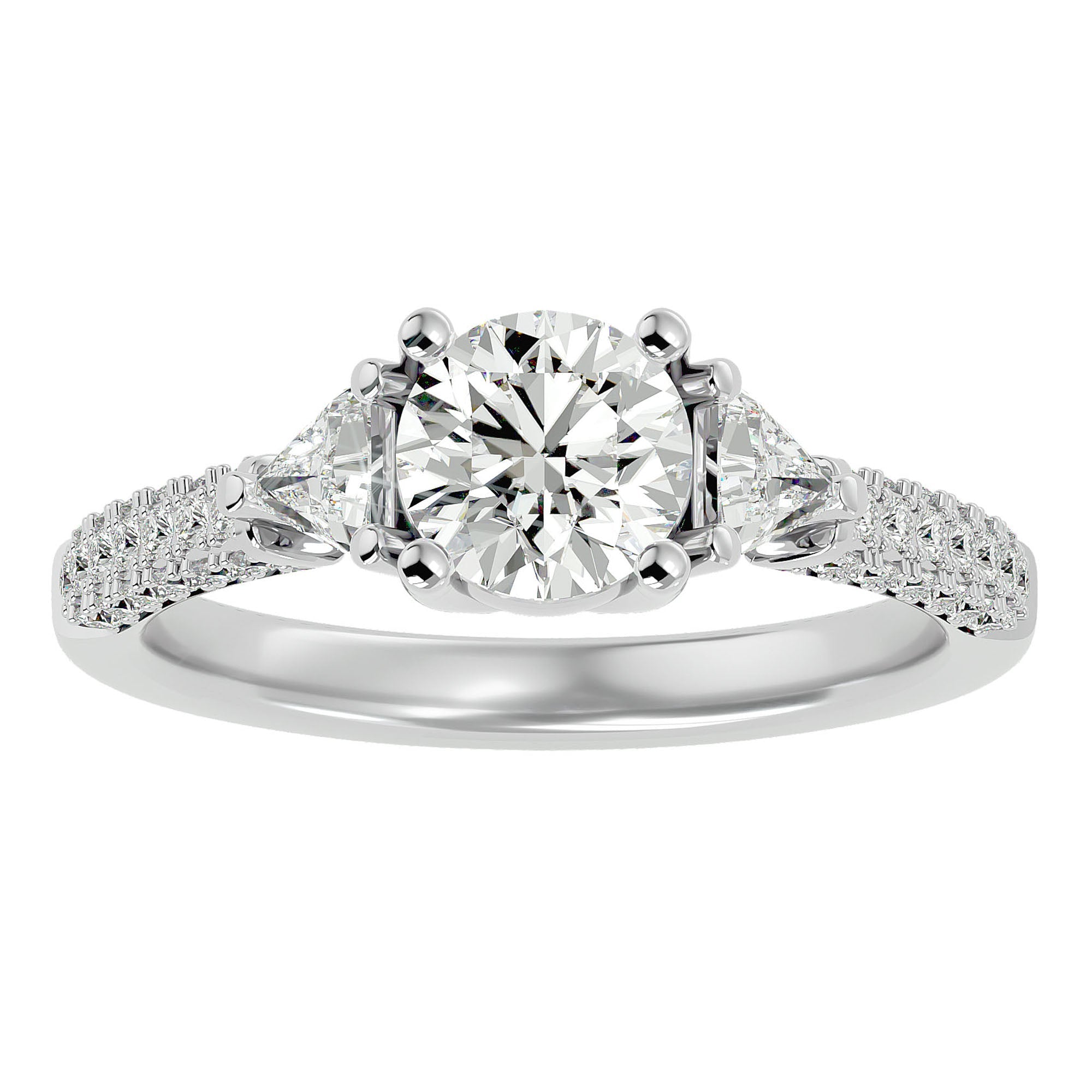 Inel de Logodnă din Aur 14k cu Trei Moissanite Pavè de 1.63 ct din 14k Aur Alb - Castelo.ro