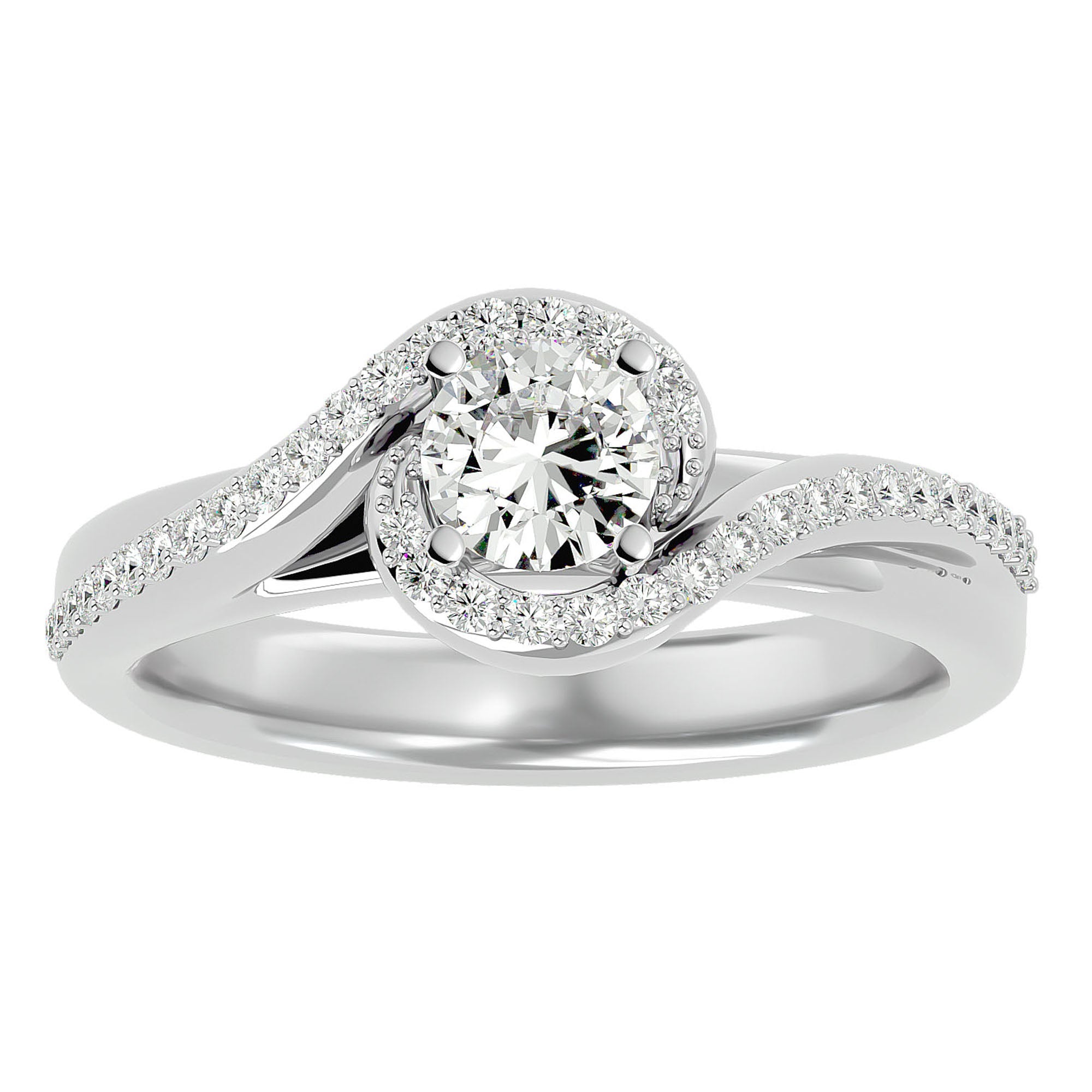 Inel de Logodnă din Aur 14k cu Moissanite Pavé în Spirală Eternă de 0.61 ct din 14k Aur Alb - Castelo.ro