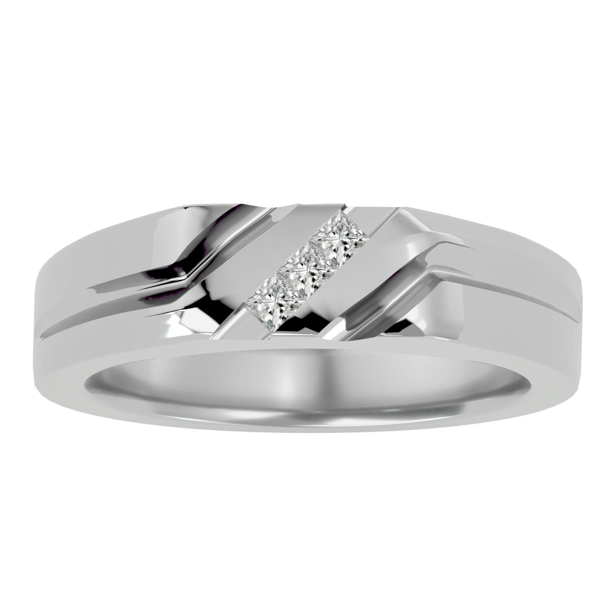 Verighetă din Aur 14k cu Tăietură si Diamante Naturale de 0.18 ct din 14k Aur Alb - Castelo.ro
