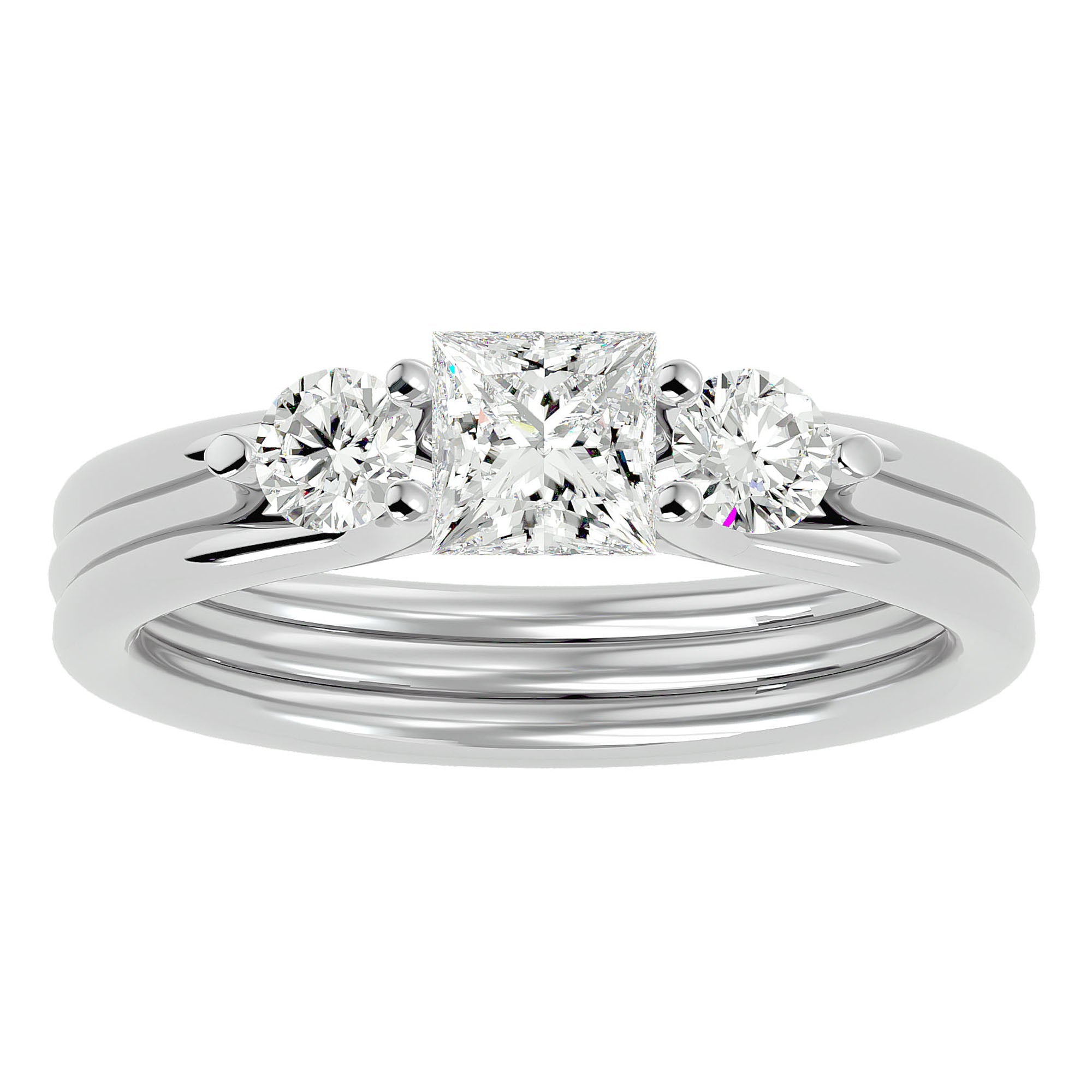 Inel Triplu de Logodnă Cu Trei Moissanite de 0.96 ct din Platina - Castelo.ro