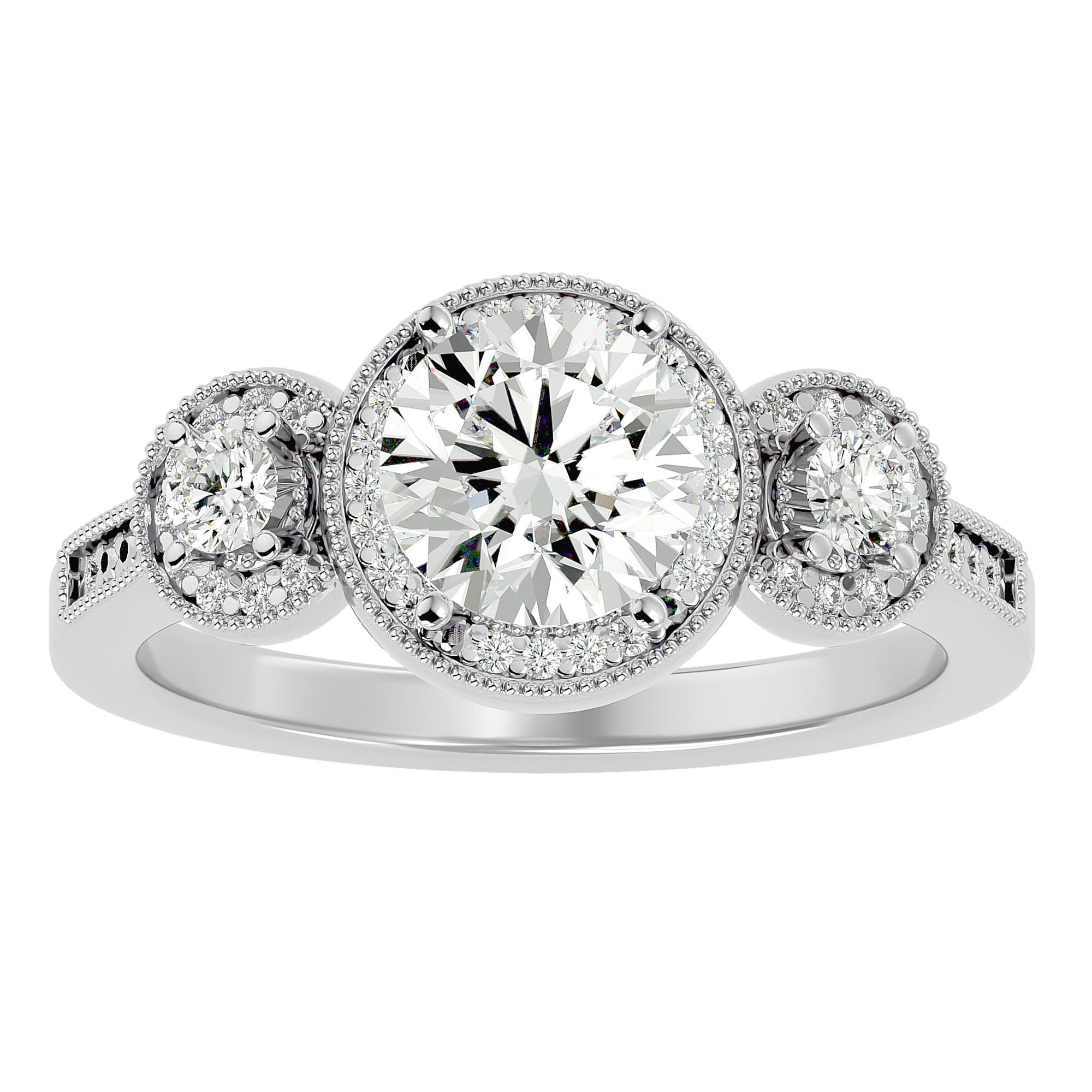 Inel de Logodnă Vintage din Aur 14k Cu Trei Diamante Naturale de 1.43 ct din 14k Aur Alb - Castelo.ro
