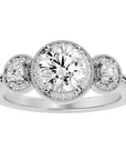Inel de Logodnă Vintage din Aur 14k Cu Trei Diamante Naturale de 1.43 ct din 14k Aur Alb - Castelo.ro