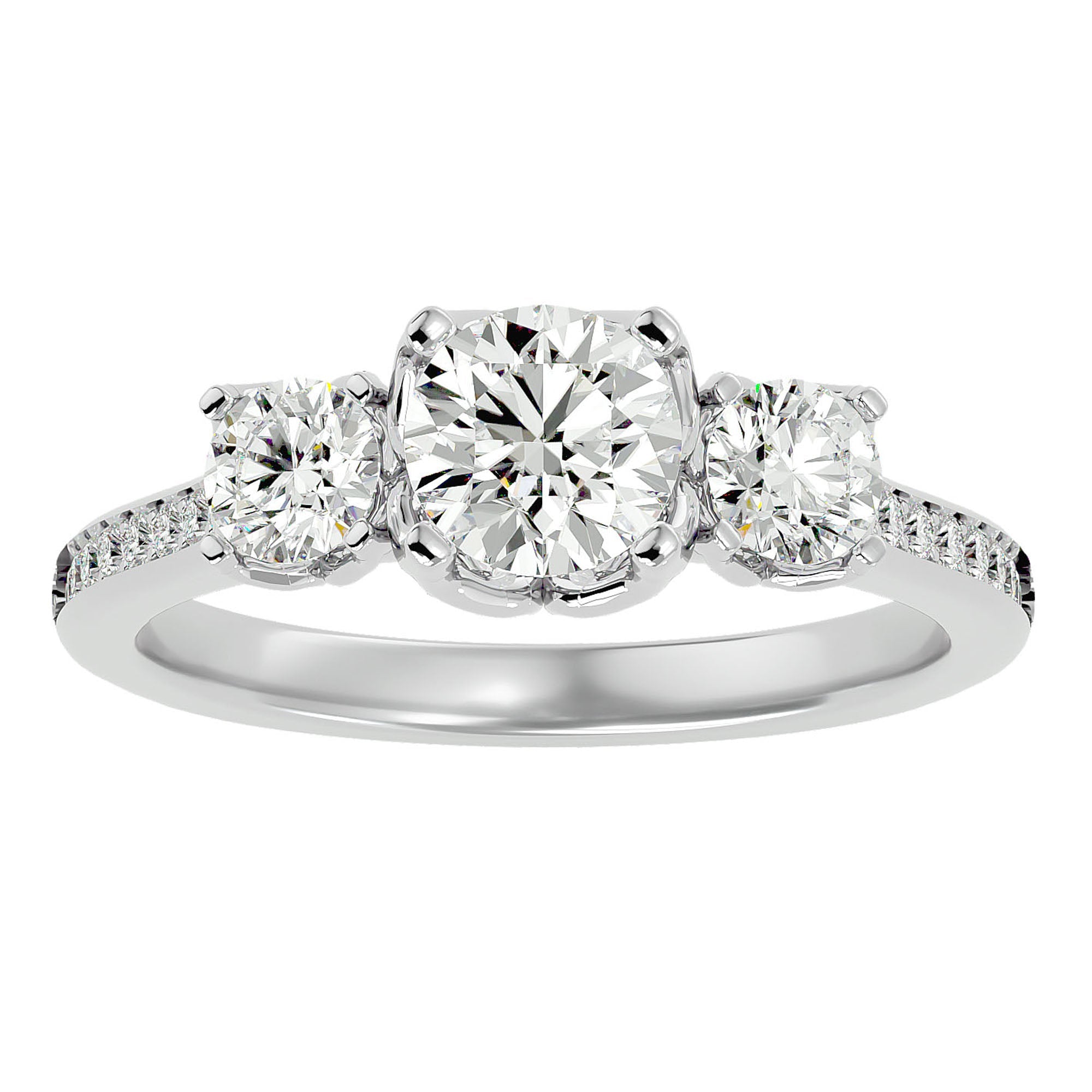 Inel de Logodnă din Aur 14k cu Trei Diamante Naturale Pavè de 1.80 ct din 14k Aur Alb - Castelo.ro