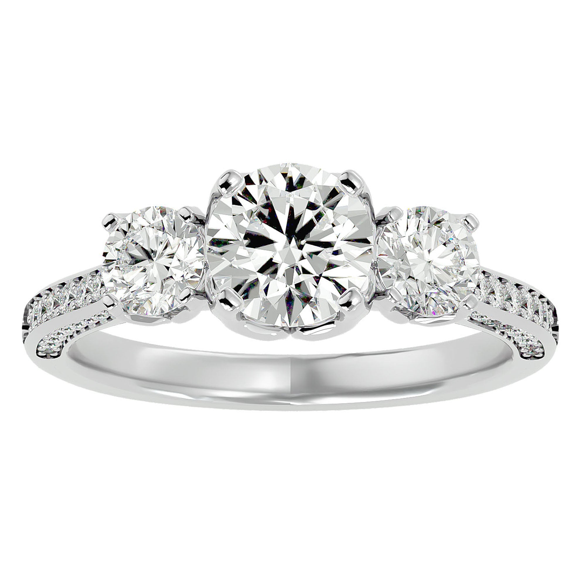 Inel de Logodnă din Aur 14k cu Trei Moissanite Solitaire Pavè de 1.90 ct din 14k Aur Alb - Castelo.ro