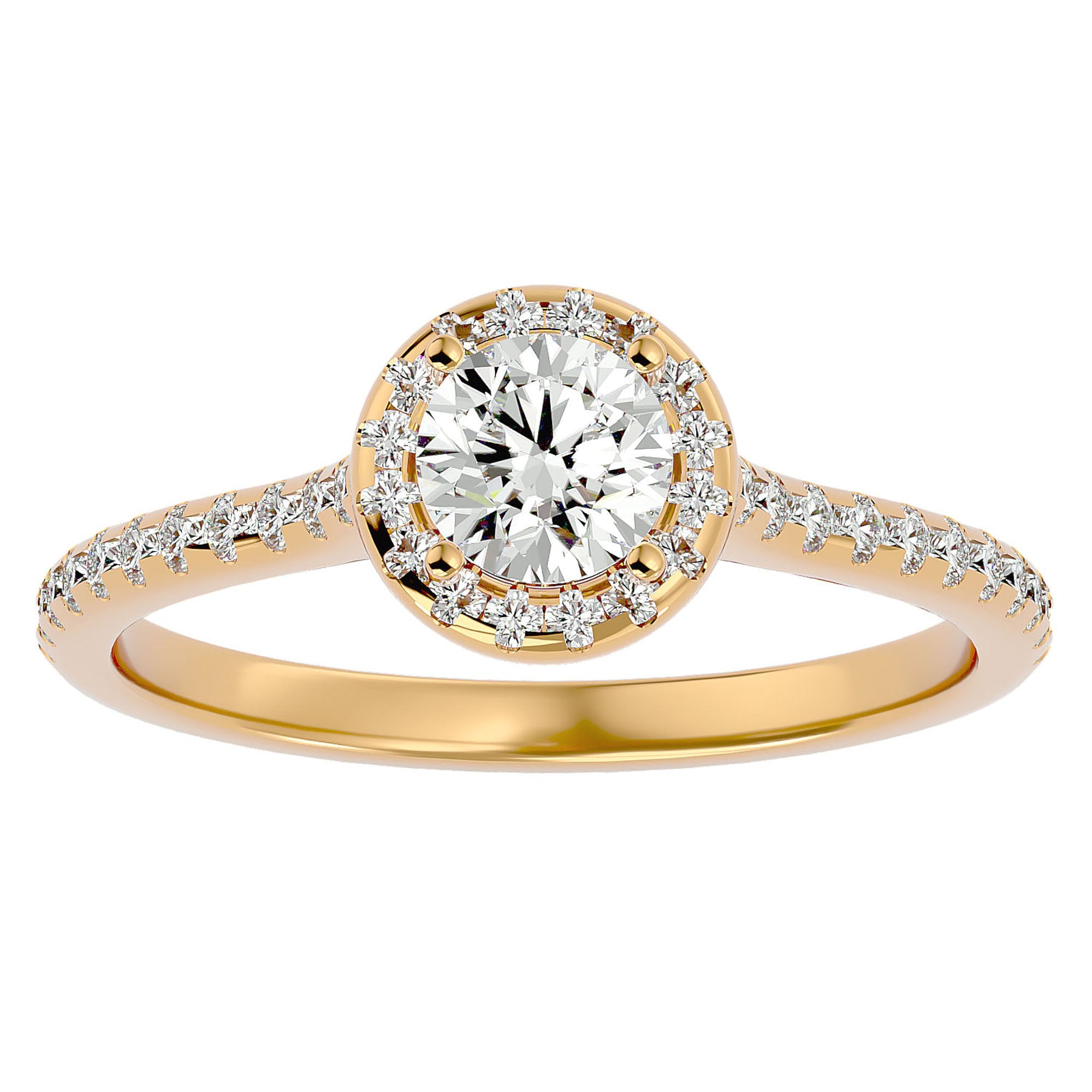 Inel de Logodnă Talisman din Aur 14k cu Moissanite Halo Pavé de 0.89 ct din 14k Aur Galben - Castelo.ro