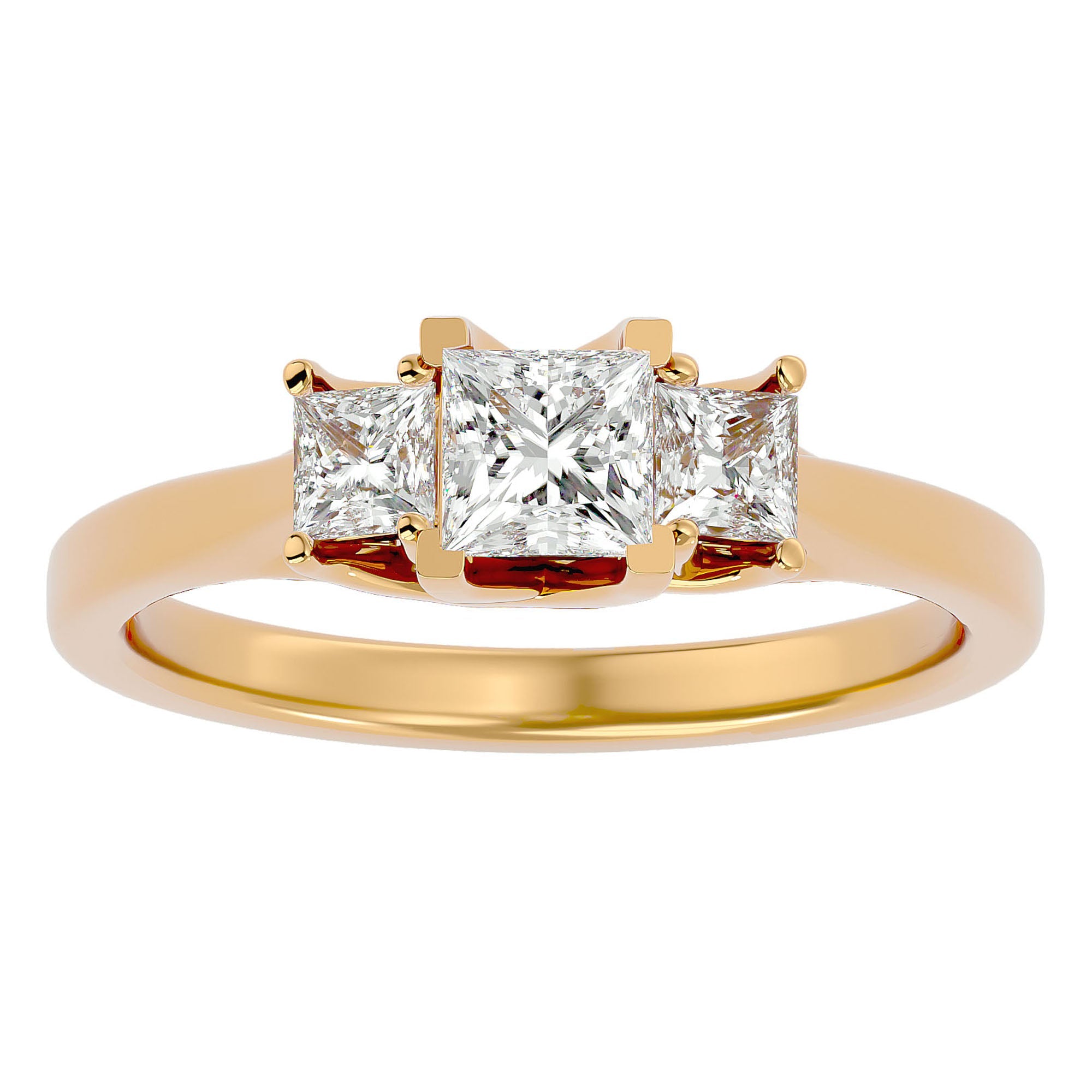 Inel de Logodnă Trei Diamante Naturale Cu Tăietură De Prințesă de 0.96 ct din 18k Aur Galben - Castelo.ro