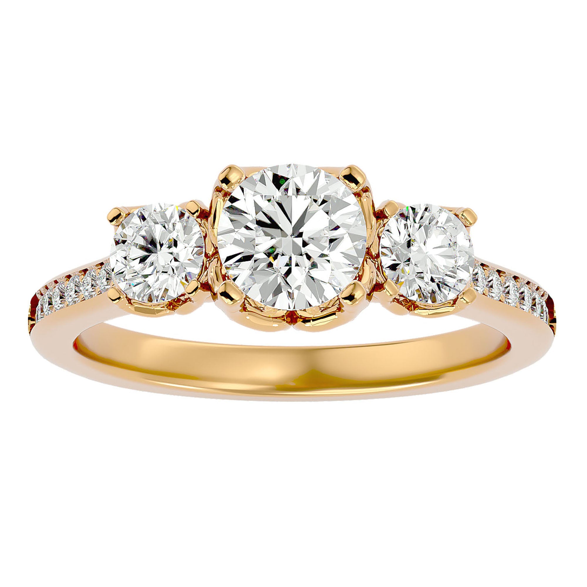 Inel de Logodnă cu Trei Diamante Naturale Pavè de 1.80 ct din 18k Aur Galben - Castelo.ro