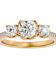 Inel de Logodnă cu Trei Diamante Naturale Pavè de 1.80 ct din 18k Aur Galben - Castelo.ro