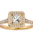 Inel Tăietură Princess Si Cadru Halo din Aur 14k cu Diamante Create în Laborator de 0.95 ct din 14k Aur Galben - Castelo.ro