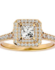 Inel Tăietură Princess Si Cadru Halo din Aur 14k cu Diamante Create în Laborator de 0.95 ct din 14k Aur Galben - Castelo.ro