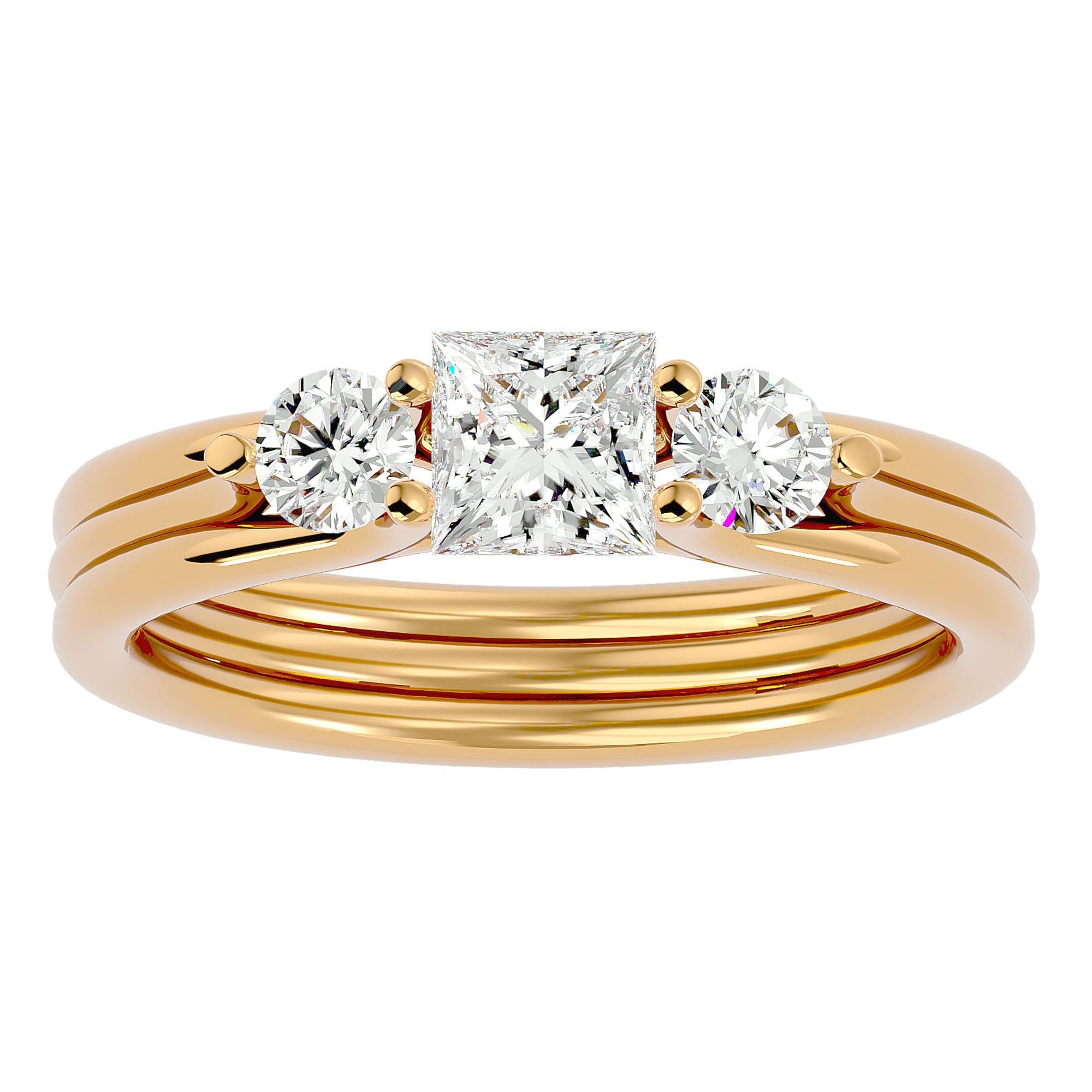 Inel Triplu de Logodnă din Aur 14k Cu Trei Diamante Create în Laborator de 0.96 ct din 14k Aur Galben - Castelo.ro