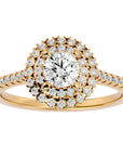 Inel de Logodnă cu Moissanite Brilliant Duo Halo Pavé de 0.86 ct din 18k Aur Galben - Castelo.ro