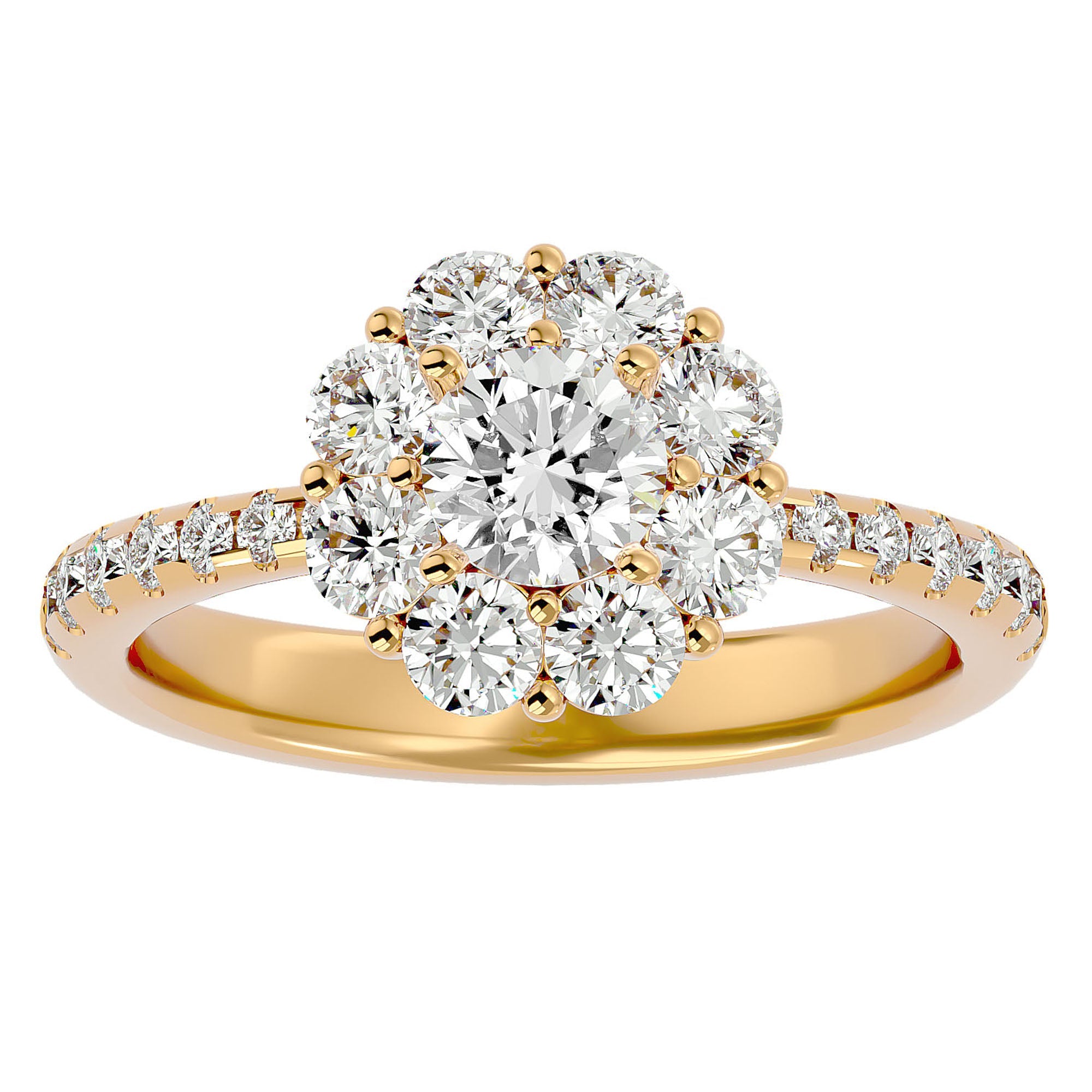 Inel de Logodnă Fleur din Aur 14k cu Diamante Create în Laborator Halo Pavé de 1.64 ct din 14k Aur Galben - Castelo.ro