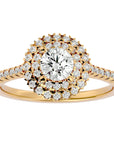 Inel de Logodnă din Aur 14k cu Diamante Create în Laborator Brilliant Duo Halo Pavé de 0.86 ct din 14k Aur Galben - Castelo.ro