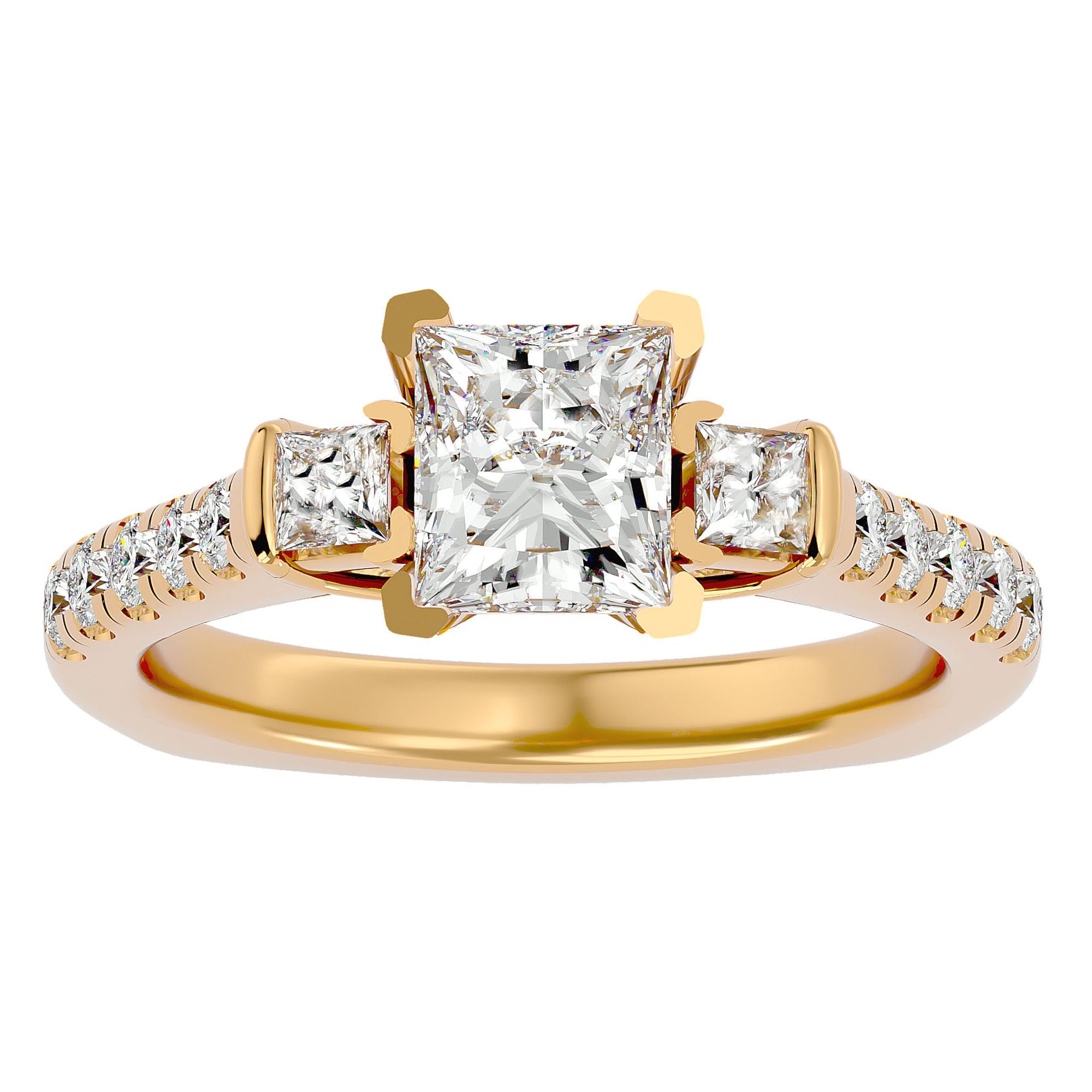 Inel de Logodnă cu Trei Diamante Naturale In Forma De Prințesă de 1.72 ct din 18k Aur Galben - Castelo.ro