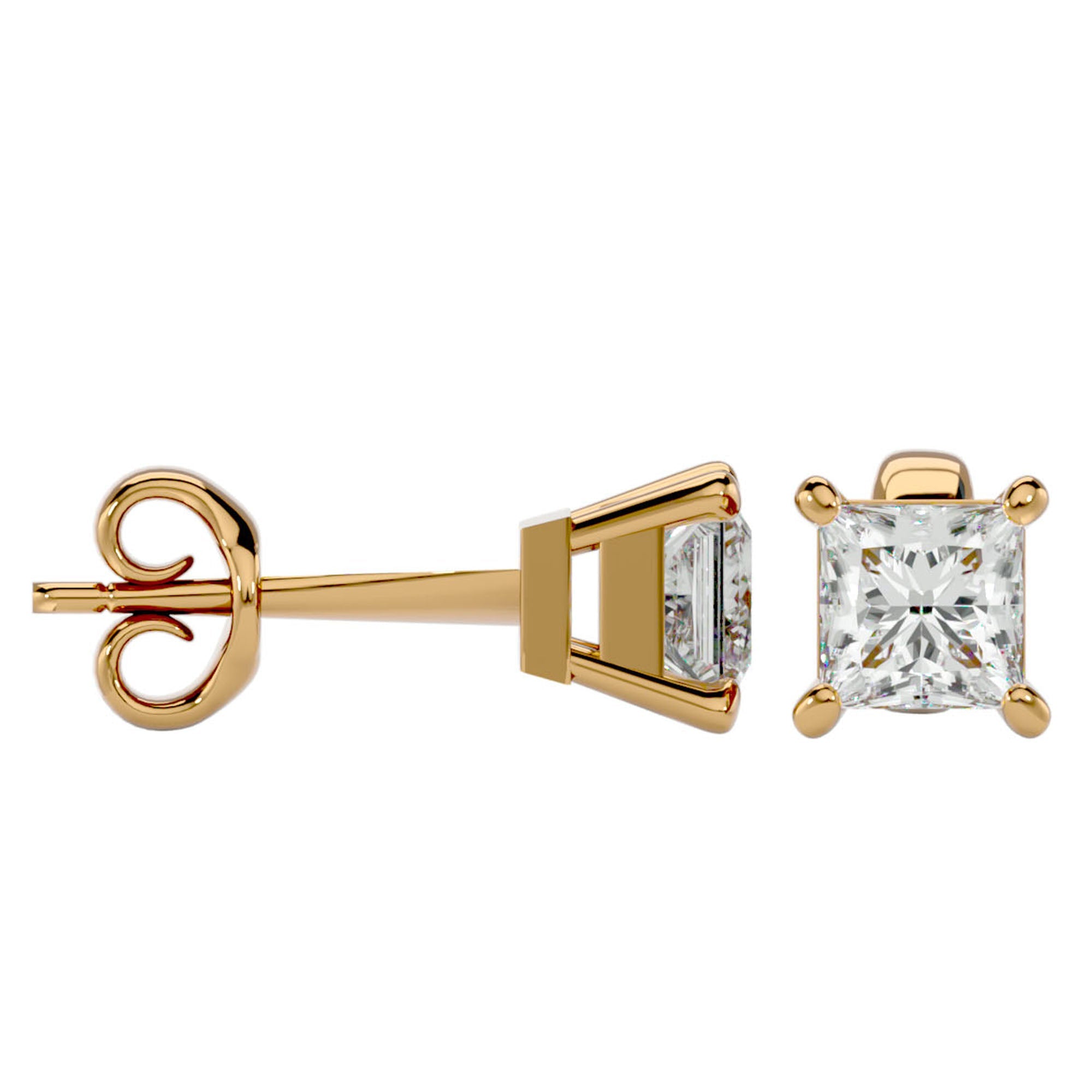 Cercei Stud Montură Prințesă din Aur 14k cu Diamant Natural de 1 ct din 14k Aur Galben - Castelo.ro