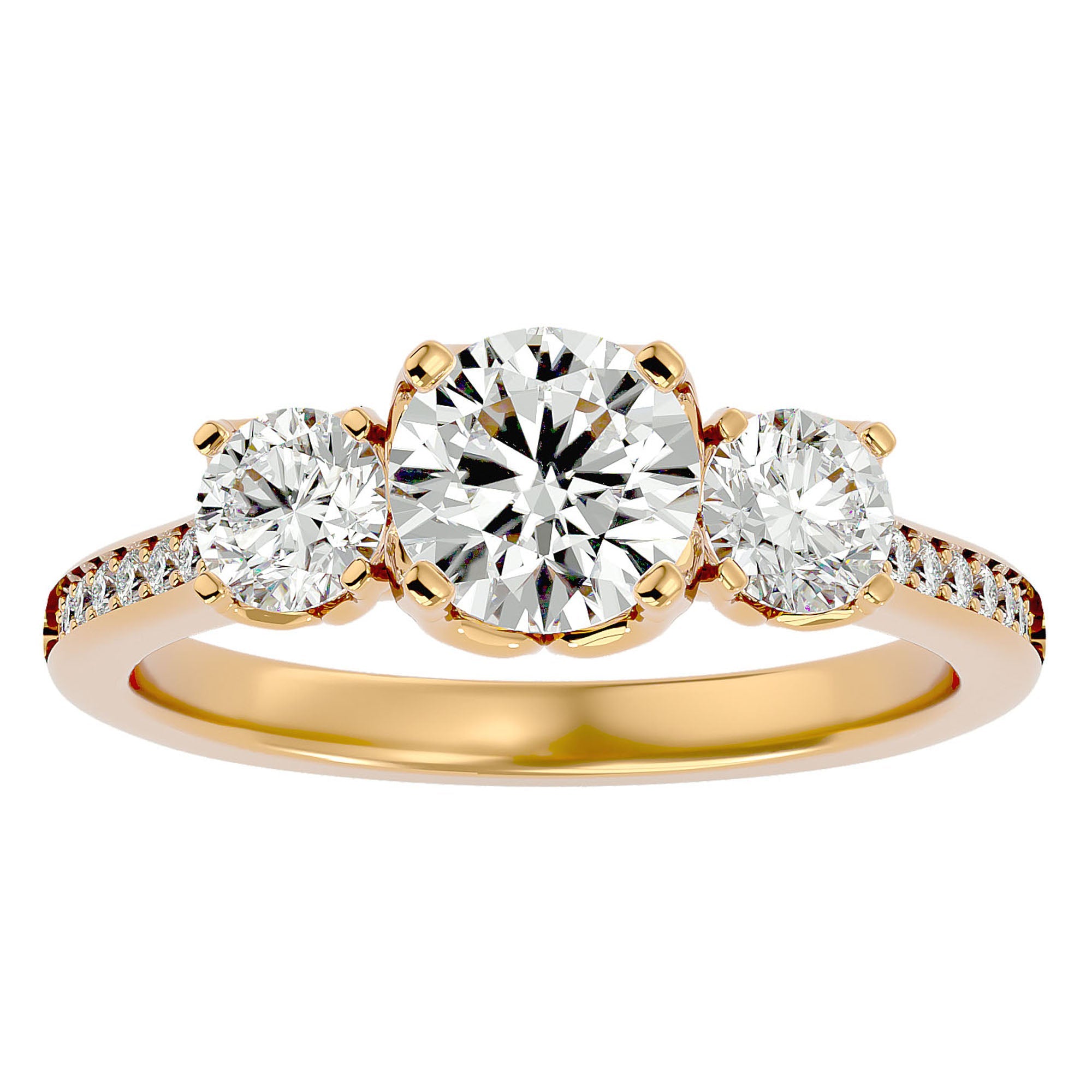 Inel de Logodnă din Aur 14k cu Trei Diamante Naturale Solitaire Pavè de 1.80 ct din 14k Aur Galben - Castelo.ro