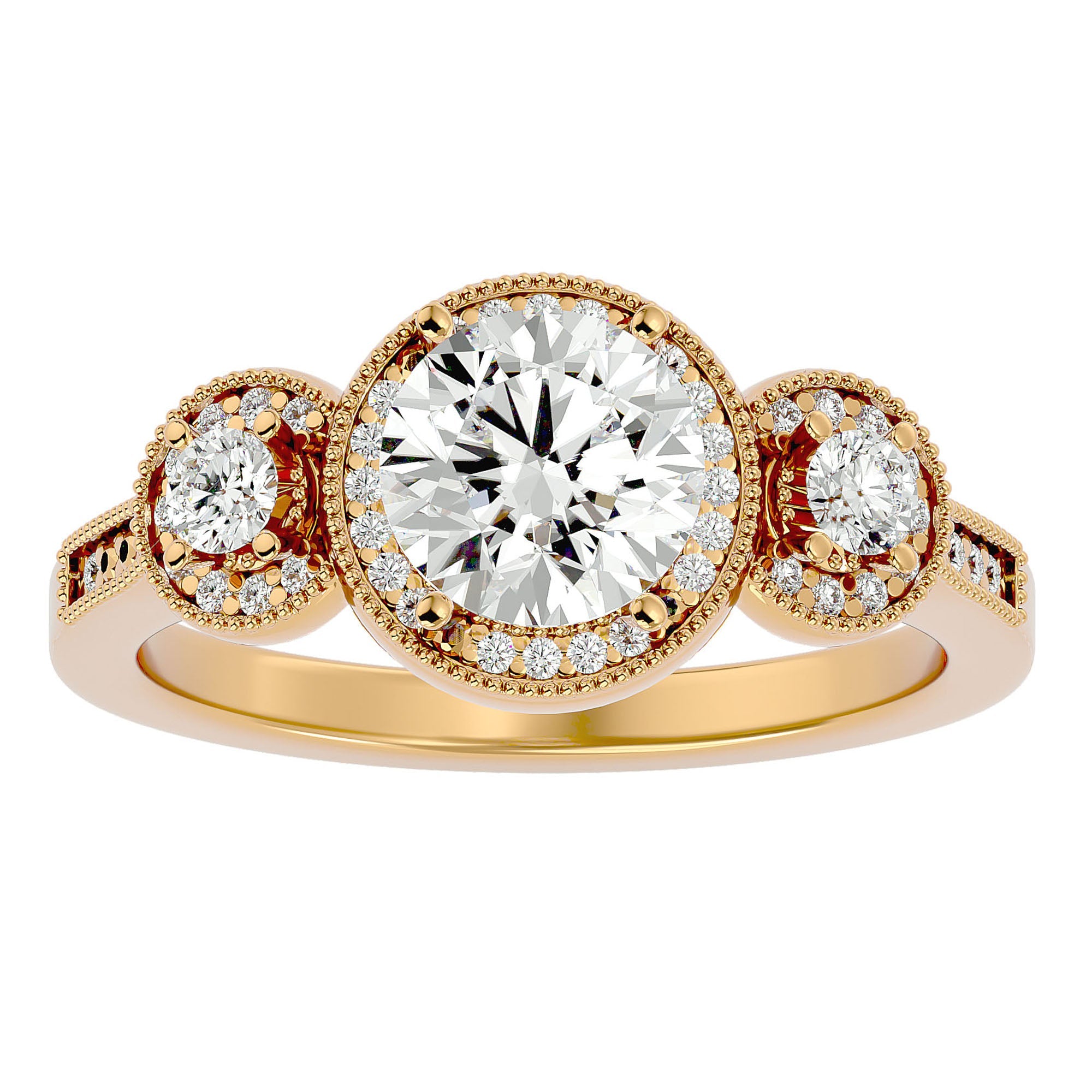 Inel de Logodnă Vintage din Aur 14k Cu Trei Diamante Naturale de 1.43 ct din 14k Aur Galben - Castelo.ro