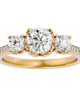 Inel de Logodnă cu Trei Moissanite Pavè de 1.80 ct din 18k Aur Galben - Castelo.ro