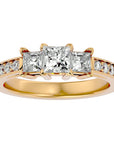 Inel de Logodnă din Aur 14k Trei Moissanite Pavè de 1.28 ct din 14k Aur Galben - Castelo.ro