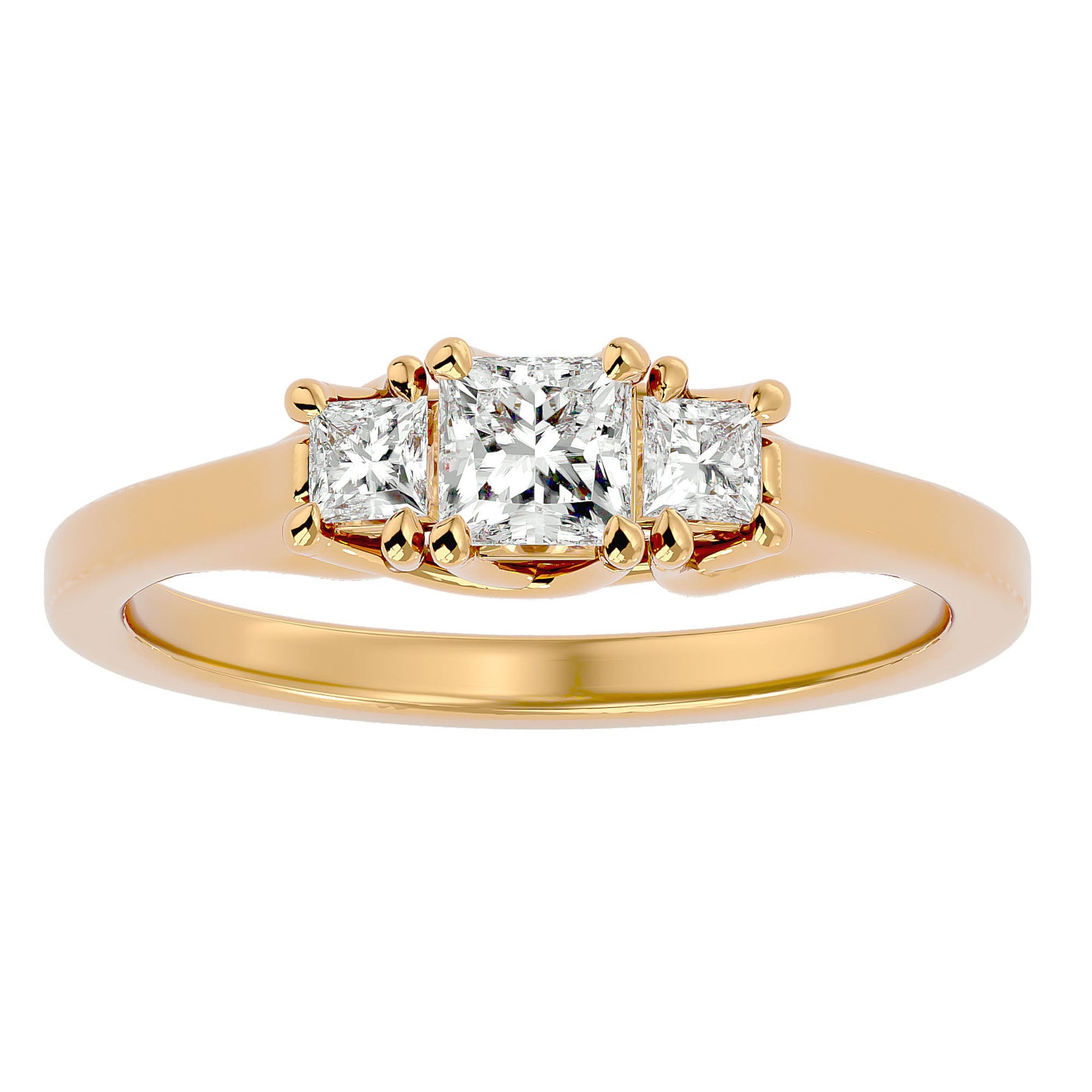Inel de Logodnă cu Trei Diamante Naturale In Forma De Prințesă de 0.59 ct din 18k Aur Galben - Castelo.ro