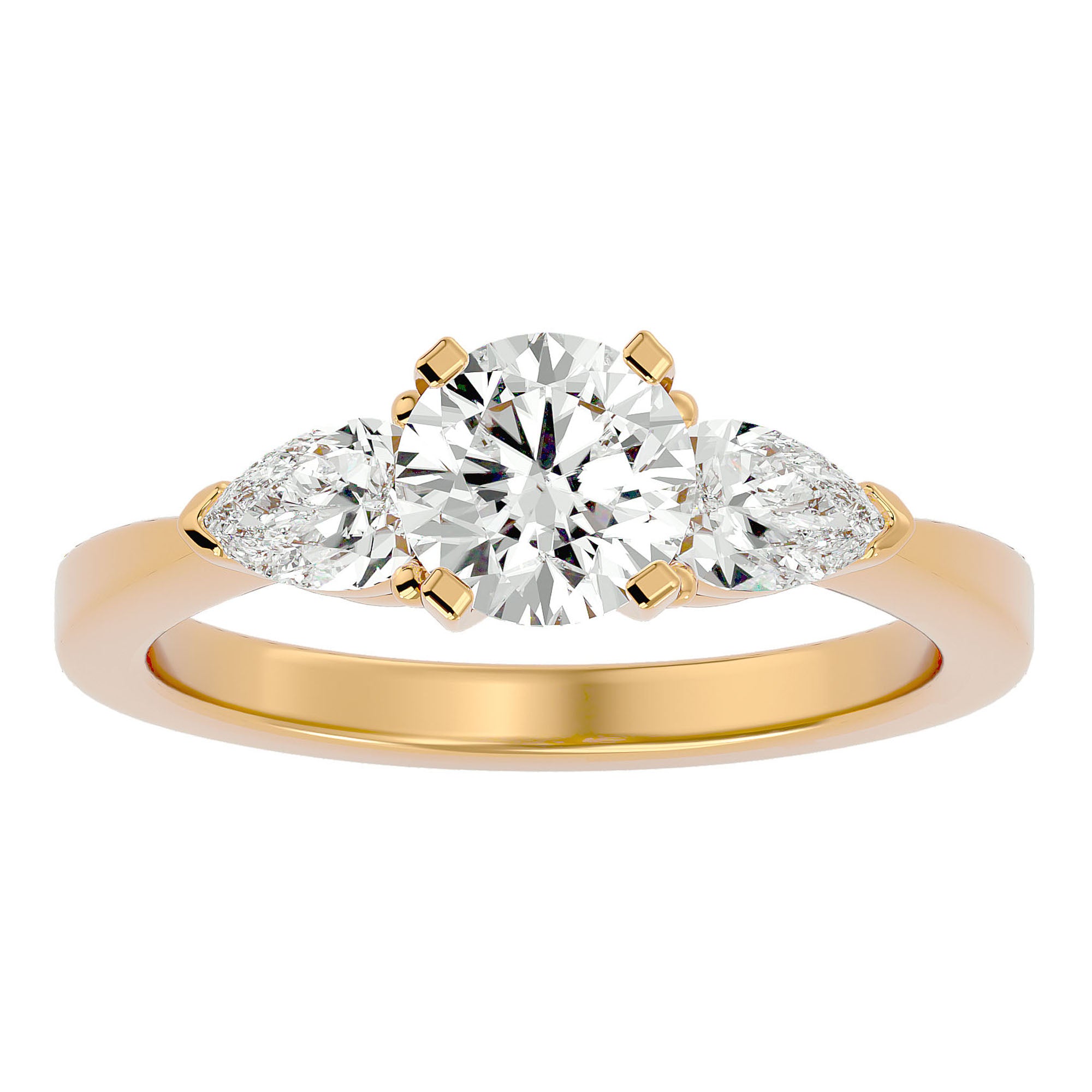 Inel de Logodnă Hélène cu Trei Moissanite de 2.18 ct din 18k Aur Galben - Castelo.ro