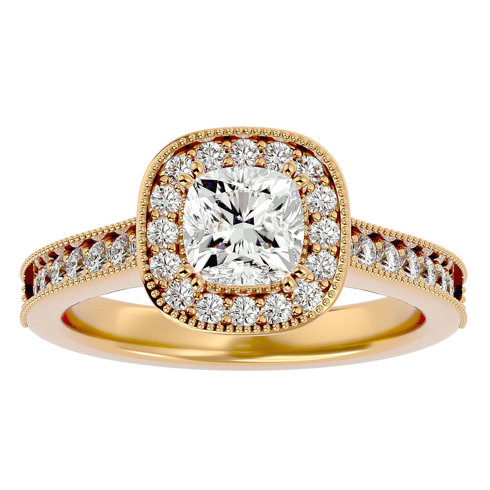 Inel de Logodnă Halo Pavé din Aur 14k cu Diamante Create în Laborator de 1.92 ct din 18k Aur Galben - Castelo.ro