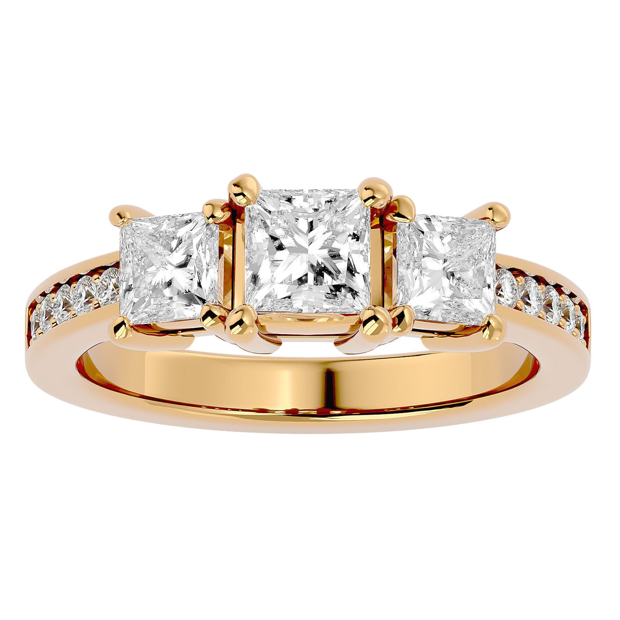Inel de Logodnă Trei Diamante Naturale Pavè de 2.20 ct din 18k Aur Galben - Castelo.ro