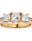 Inel de Logodnă Trei Diamante Naturale Pavè de 2.20 ct din 18k Aur Galben - Castelo.ro