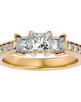 Inel de Logodnă din Aur 14k Trei Diamante Create în Laborator Pavè de 1.28 ct din 14k Aur Galben - Castelo.ro