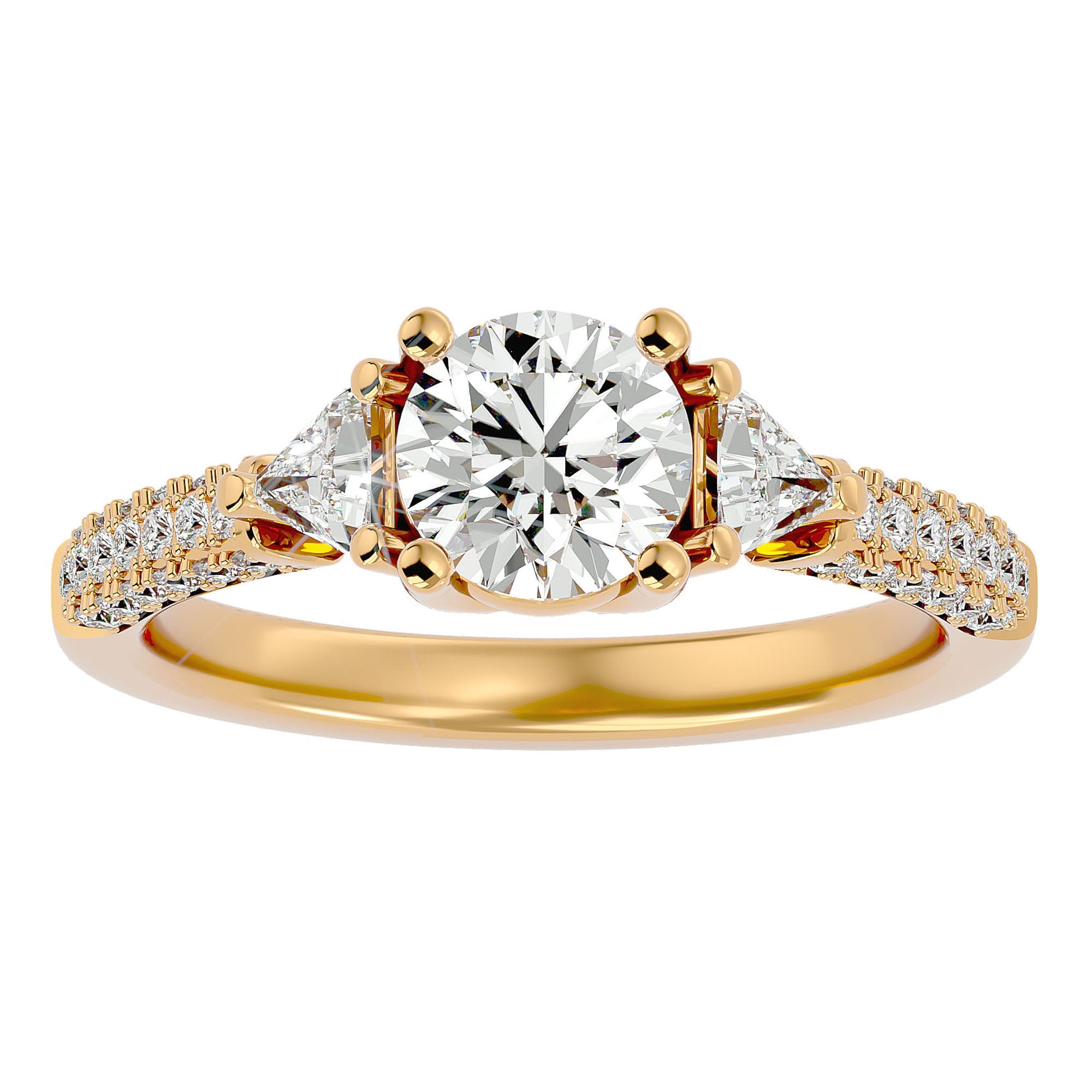 Inel de Logodnă din Aur 14k cu Trei Moissanite Pavè de 1.63 ct din 14k Aur Galben - Castelo.ro