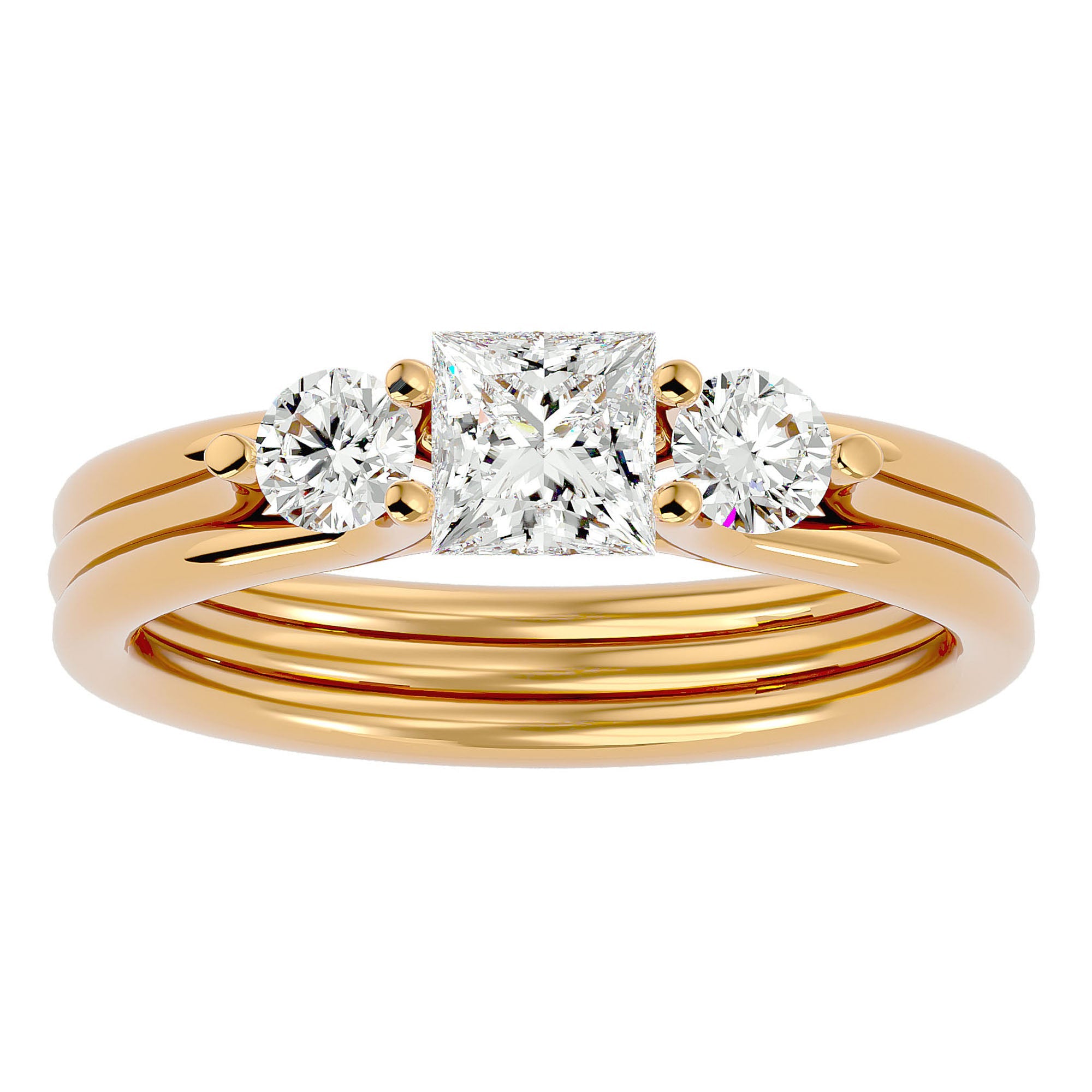 Inel Triplu de Logodnă Cu Trei Moissanite de 0.96 ct din 18k Aur Galben - Castelo.ro