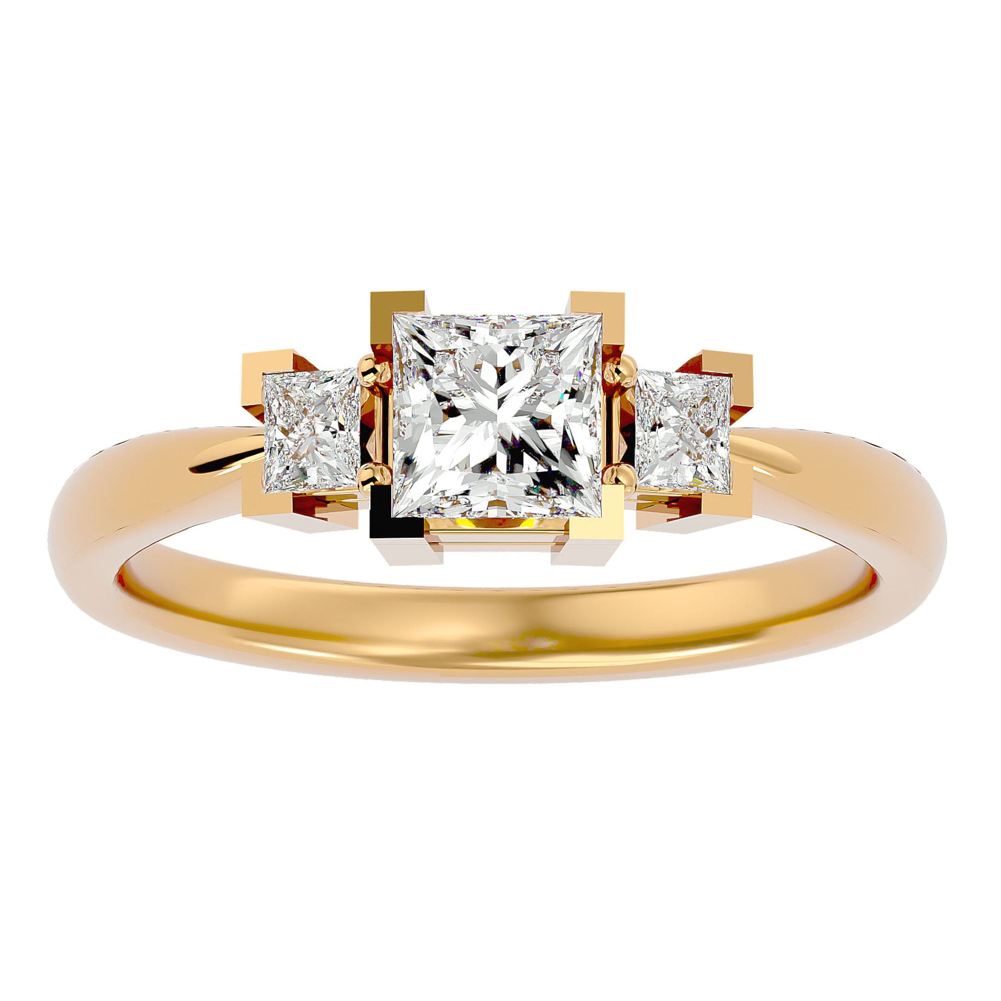 Inel de Logodnă Cu Trei Moissanite Tăietură Prințesă de 1.00 ct din 18k Aur Galben - Castelo.ro