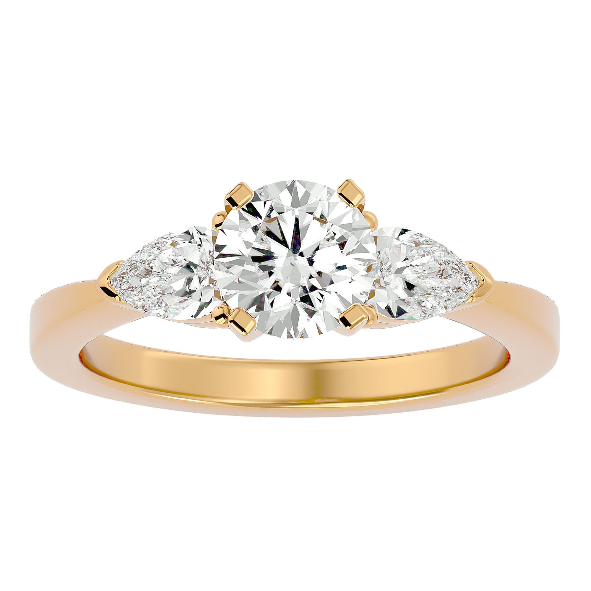 Inel de Logodnă Hélène din Aur 14k cu Trei Diamante Naturale de 2.18 ct din 14k Aur Galben - Castelo.ro