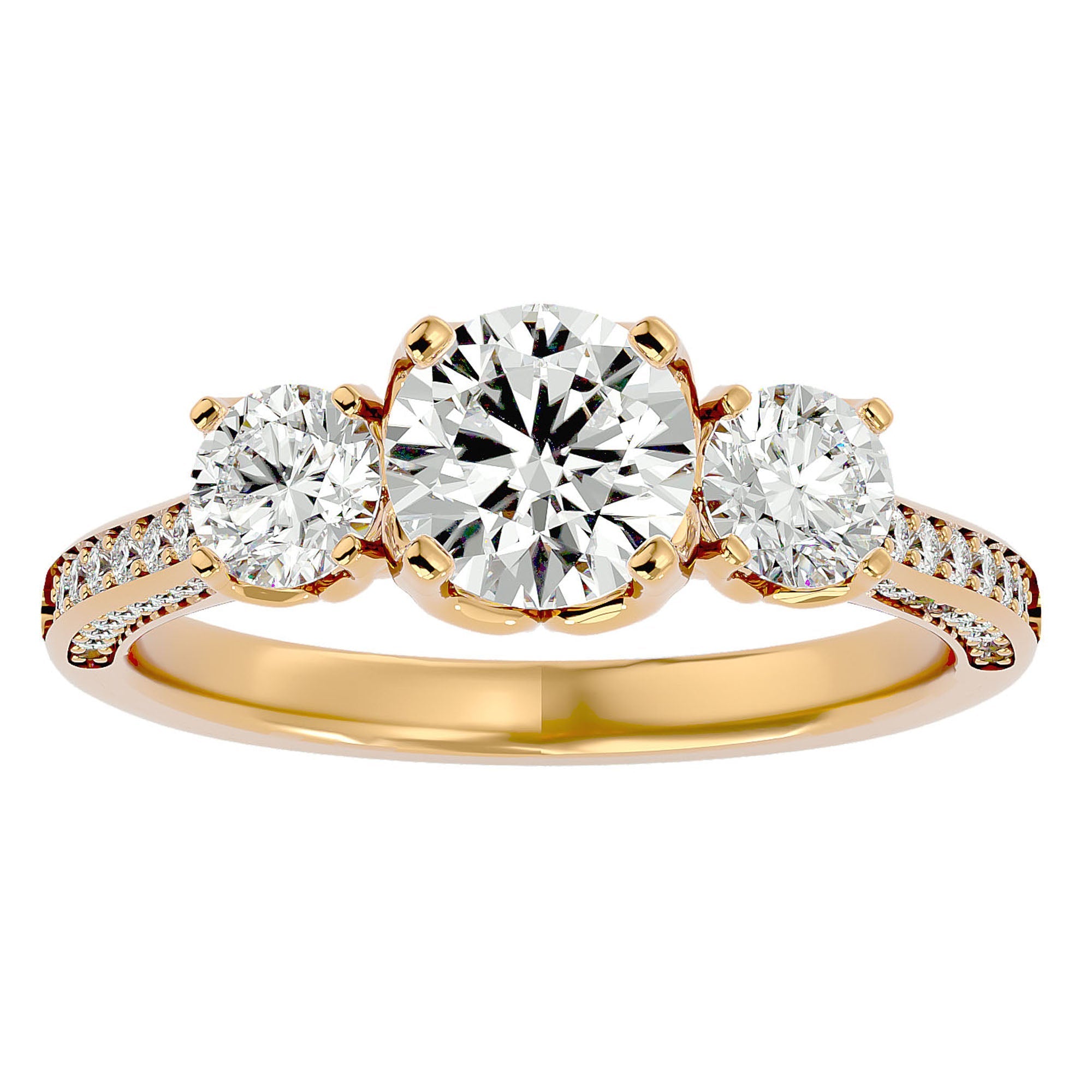 Inel de Logodnă din Aur 14k cu Trei Diamante Create în Laborator Solitaire Pavè de 1.90 ct din 14k Aur Galben - Castelo.ro