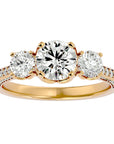 Inel de Logodnă din Aur 14k cu Trei Diamante Create în Laborator Solitaire Pavè de 1.90 ct din 14k Aur Galben - Castelo.ro