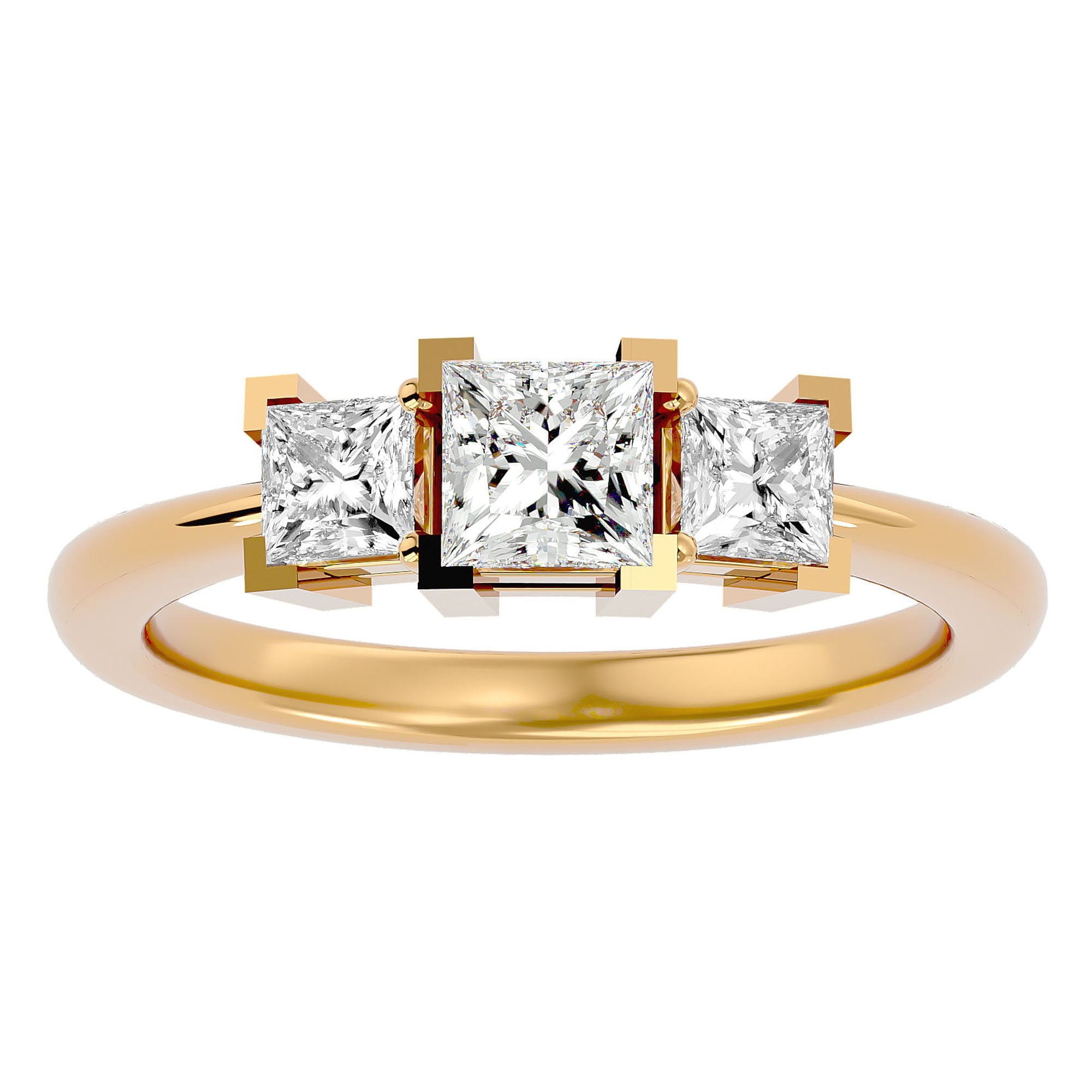 Inel de Logodnă Cu Trei Diamante Naturale Tăietură Prințesă de 1.32 ct din 18k Aur Galben - Castelo.ro