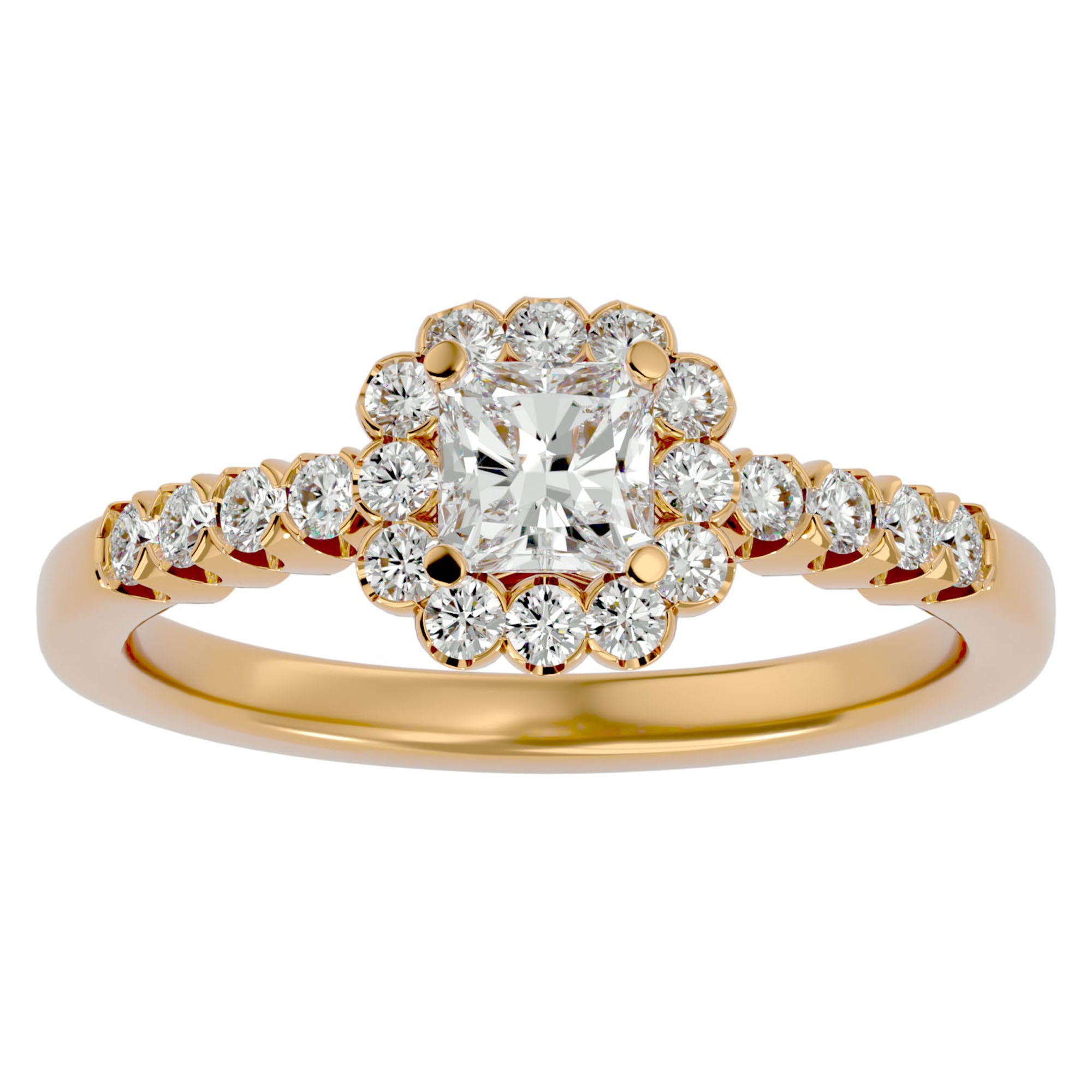 Inel de Logodnă Fleur Pavé cu Moissanite de 0.94 ct din 18k Aur Galben - Castelo.ro