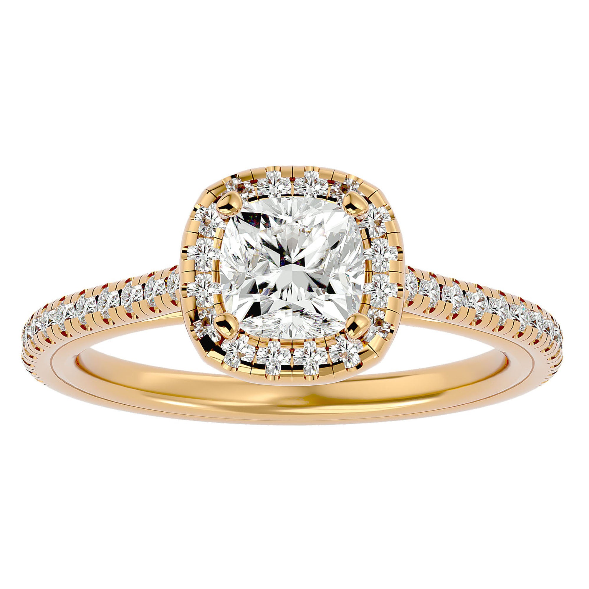 Inel de Logodnă Halo Pavé din Aur 14k cu Moissanite de 1.79 ct din 14k Aur Galben - Castelo.ro