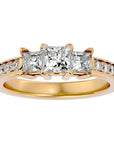 Inel de Logodnă din Aur 14k Trei Diamante Naturale Pavè de 1.28 ct din 14k Aur Galben - Castelo.ro