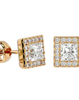 Cercei din Aur 14k cu Diamante Create în Laborator In Formă de Prințesă cu Ramă Halo de 2.15 ct din 14k Aur Galben - Castelo.ro