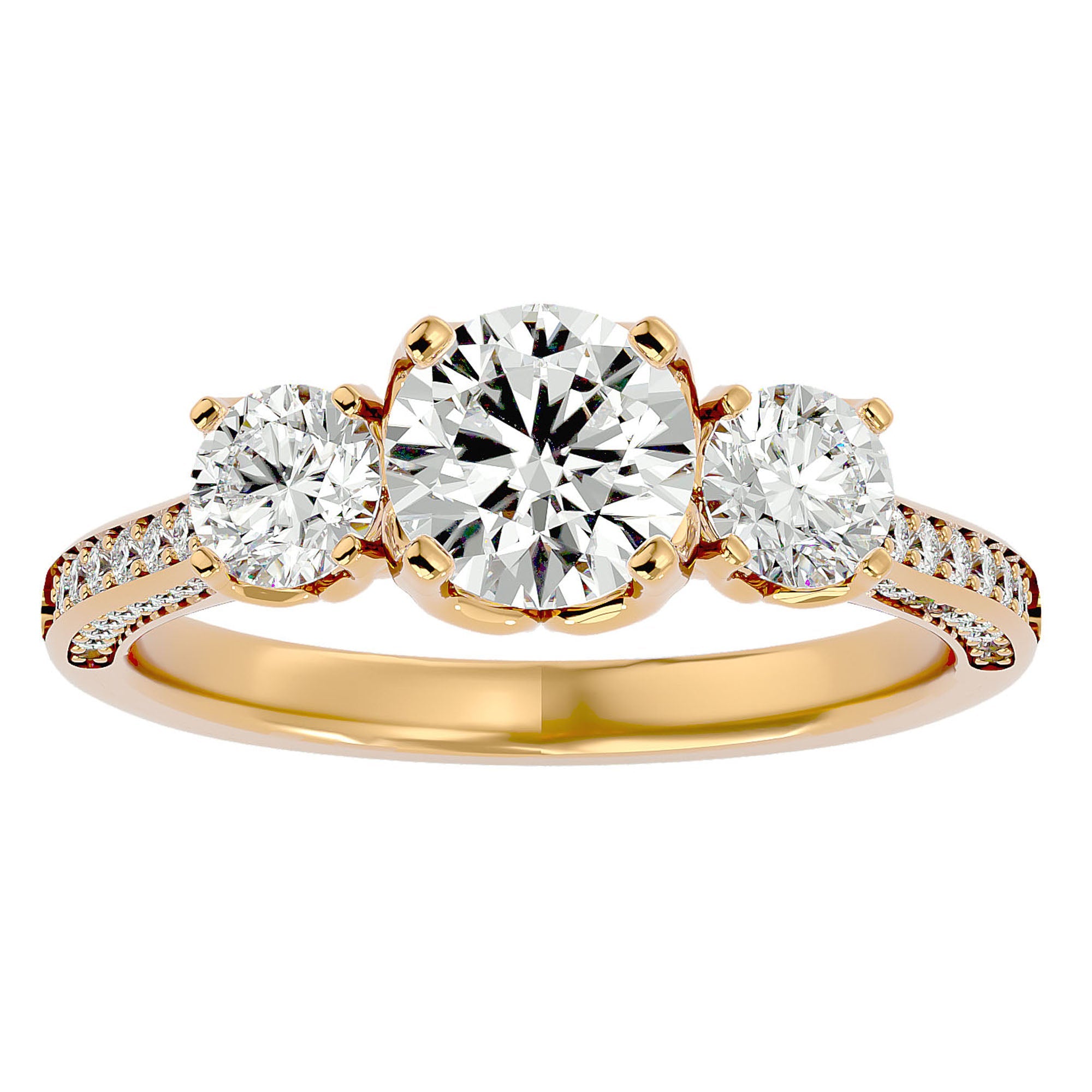 Inel de Logodnă din Aur 14k cu Trei Diamante Naturale Solitaire Pavè de 1.90 ct din 14k Aur Galben - Castelo.ro