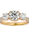 Inel de Logodnă cu Trei Diamante Naturale Solitaire Pavè de 1.90 ct din 18k Aur Galben - Castelo.ro
