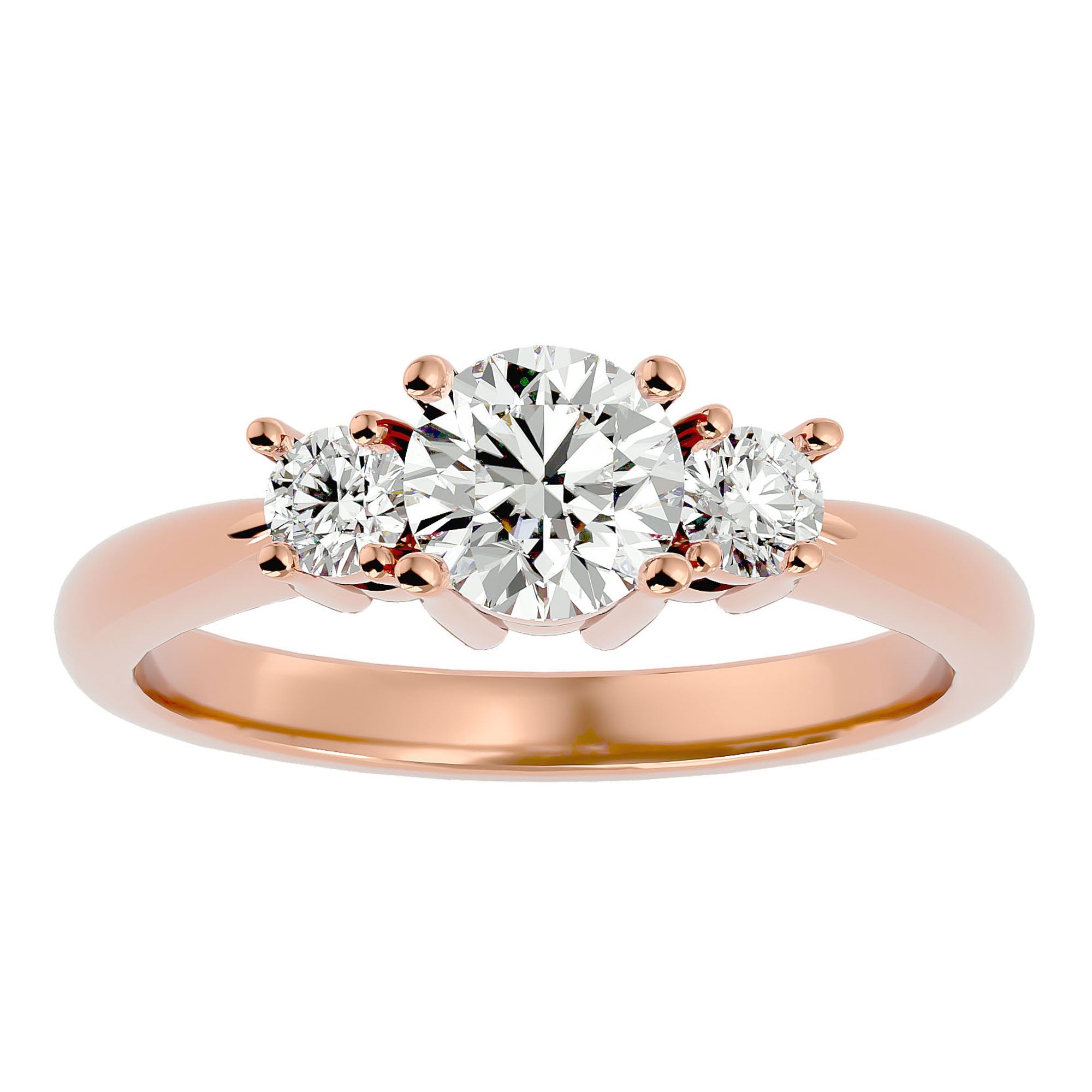 Inel de Logodnă cu Trei Diamante Naturale Pavè de 1.18 ct din 18k Aur Roz - Castelo.ro