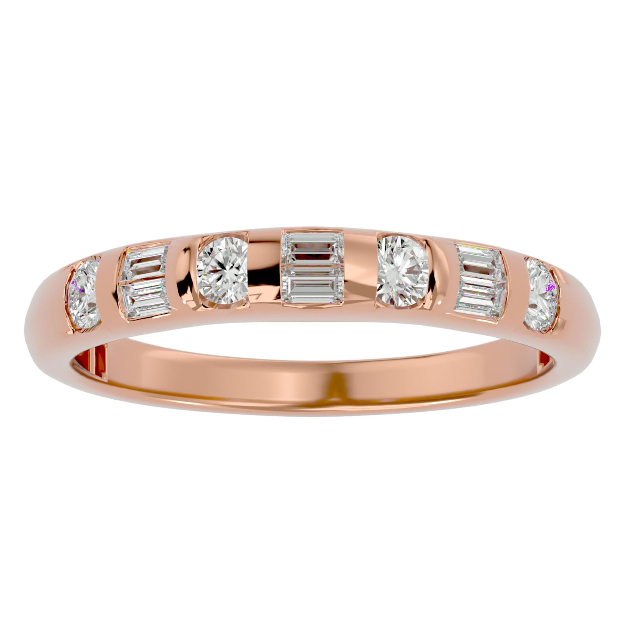 Inel Bagheta Eternity cu Diamante Naturale de 0.56 ct din 18k Aur Roz - Castelo.ro