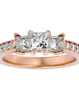 Inel de Logodnă Trei Diamante Create în Laborator Pavè de 1.28 ct din 18k Aur Roz - Castelo.ro